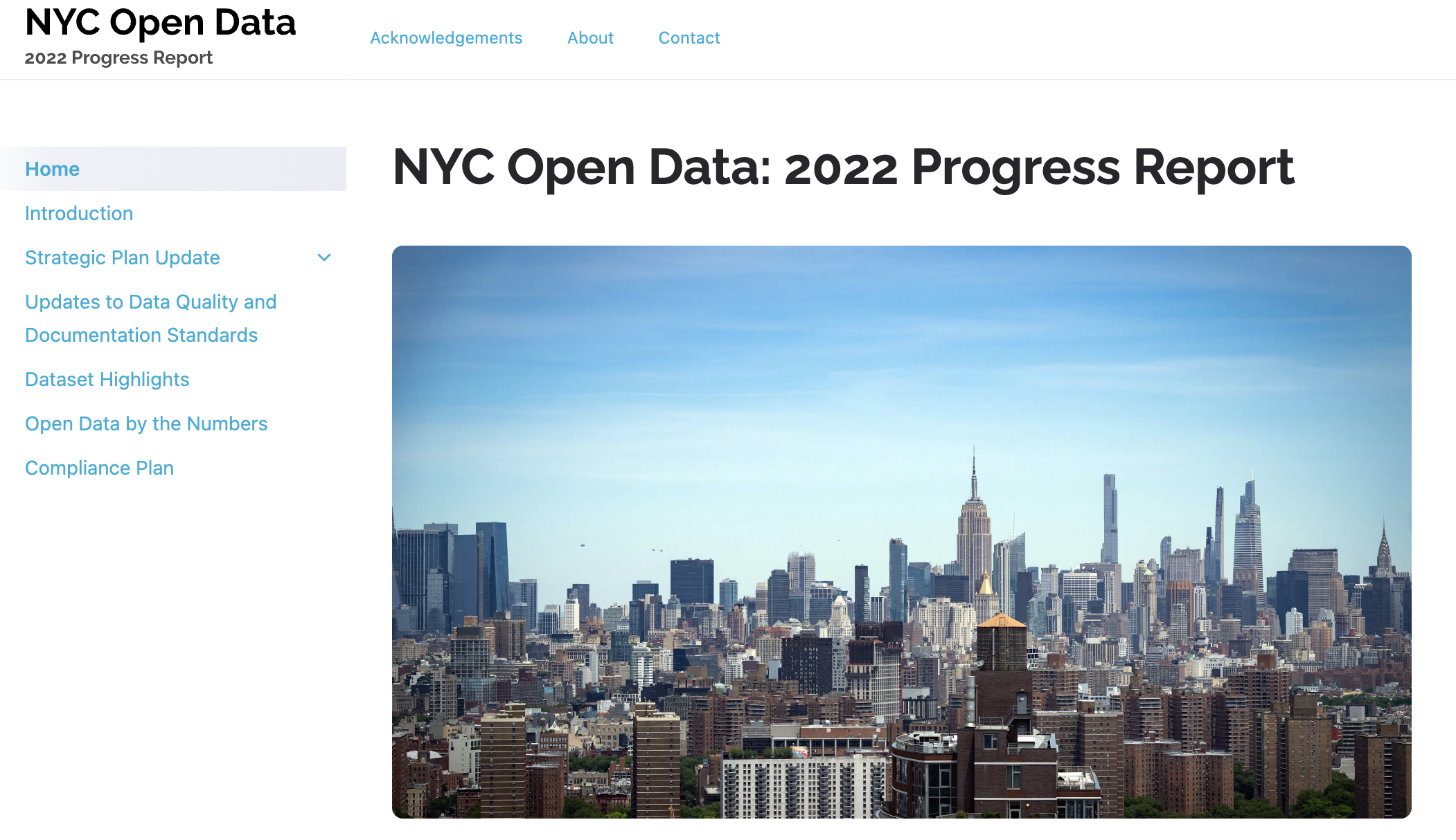 A link to the NYC Open Data 2022 Progress report, showing a screenshot of the report site.