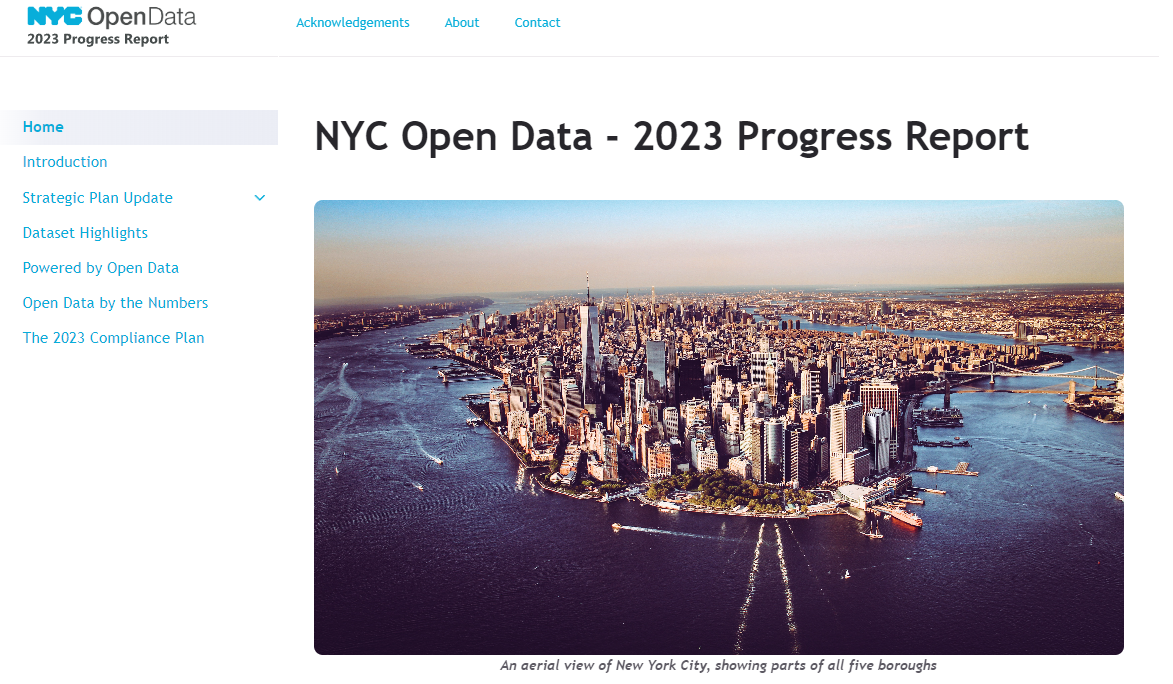 A link to the NYC Open Data 2023 Progress report, showing a screenshot of the report site.